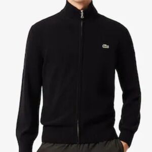 Lacoste Wool Zip-Up Black Cardigan Sweater Feels Like Cashmere